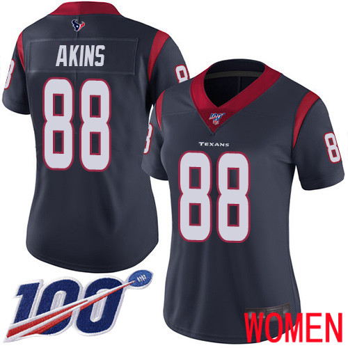 Houston Texans Limited Navy Blue Women Jordan Akins Home Jersey NFL Football #88 100th Season Vapor Untouchable